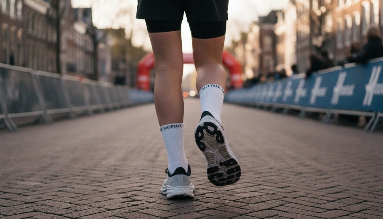 Hardloper in de slotfase van een wedstrijd, CALFTALK sokken