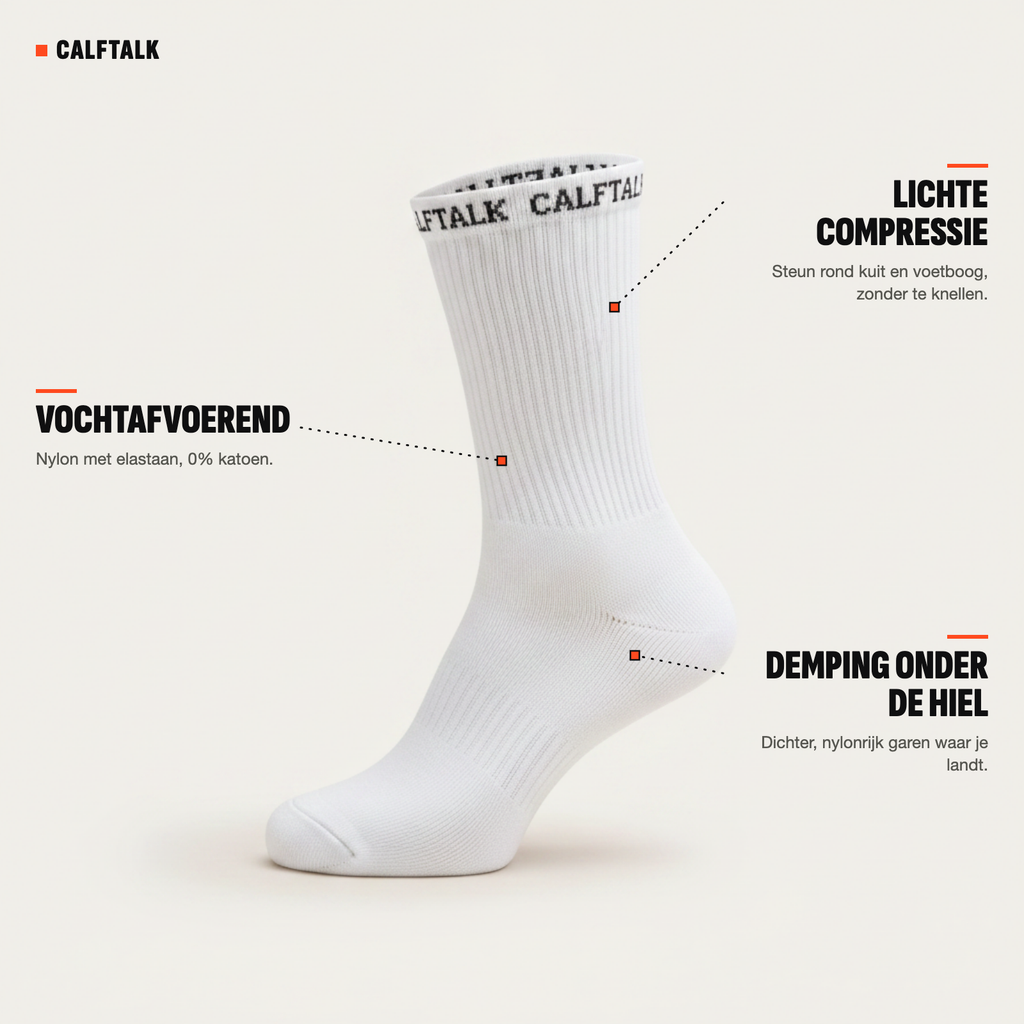 Sokfeatures: lichte compressie, vochtafvoerend, demping onder de hiel